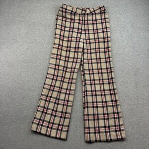 Vintage 70s Pants Wool Plaid Preppy Bell Bottom Mod Multicolor Talon Sz. 30x31"